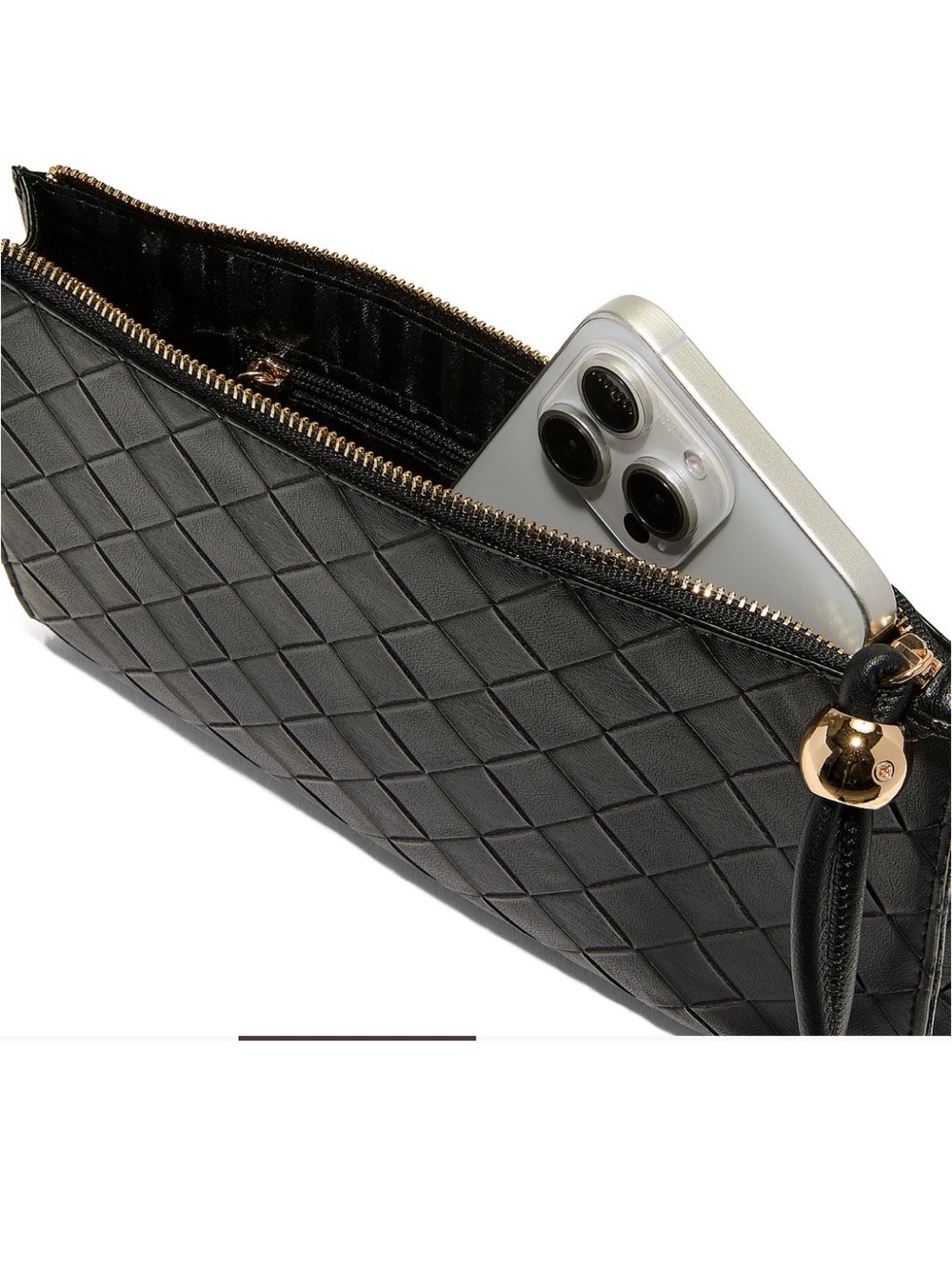 Victoria’s Secret Black Quilted Leather Wristlet Clutch with Gold Hardware NWT